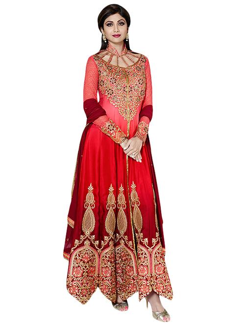 red georgette semistitched suit - 10381160 - Very Small Image - 1