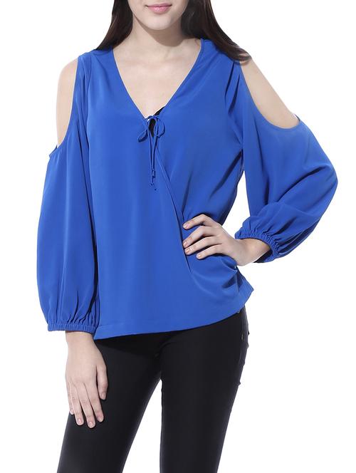 royal blue overlap cold shoulder top - 10384654 - Very Small Image - 1