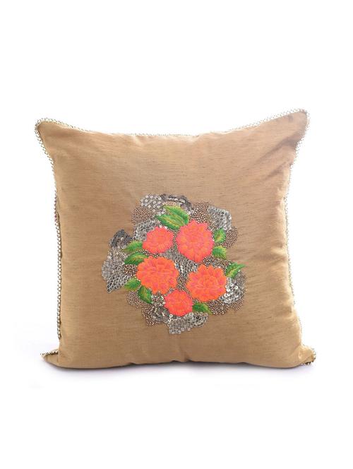 gold embroidered and embellished filled cushion - 10385282 - Very Small Image - 1