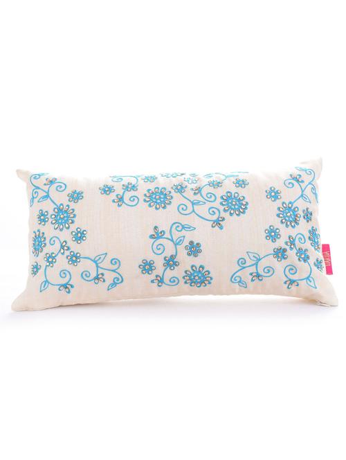 off-white embroidered and embellished filled cushion - 10385294 - Very Small Image - 1