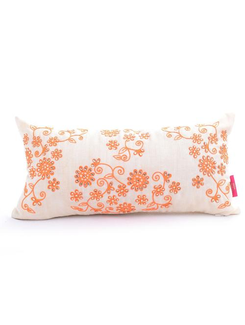 off-white embroidered and embellished filled cushion - 10385295 - Very Small Image - 1