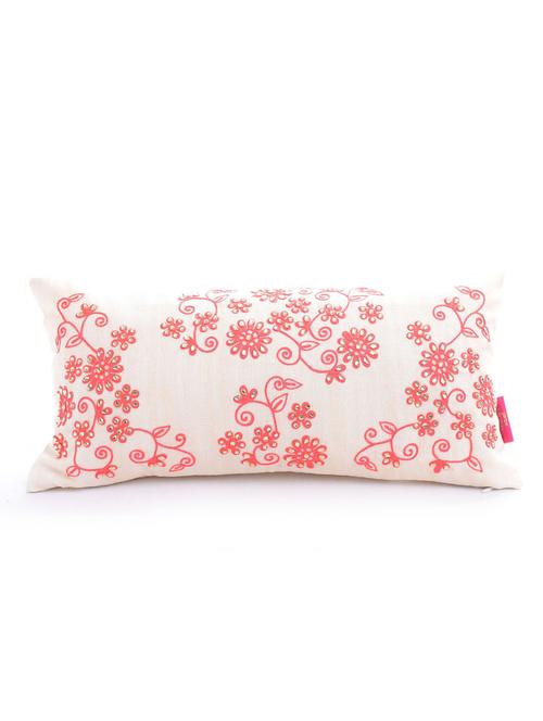 off-white embroidered and embellished filled cushion - 10385296 - Very Small Image - 1