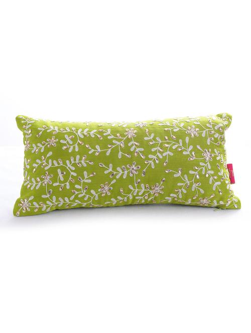 leaf green embroidered and embellished filled cushion - 10385297 - Very Small Image - 1