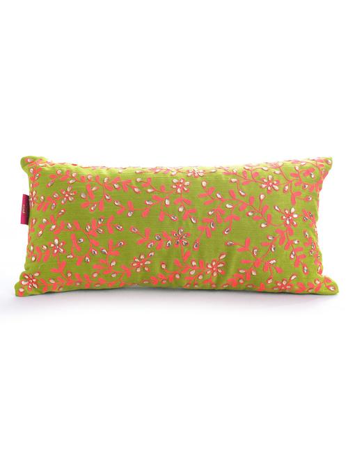 leaf green embroidered and embellished filled cushion - 10385298 - Very Small Image - 1