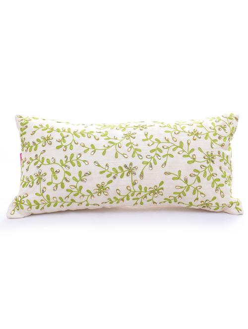off-white embroidered and embellished filled cushion - 10385301 - Very Small Image - 1