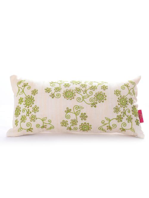off-white embroidered and embellished filled cushion - 10385303 - Very Small Image - 1