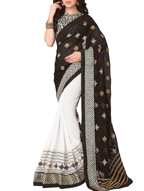 black georgette half & half saree with blouse - 10387117 - Very Small Image - 1