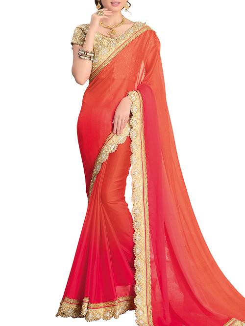 orange and red georgette saree - 10387131 - Very Small Image - 1