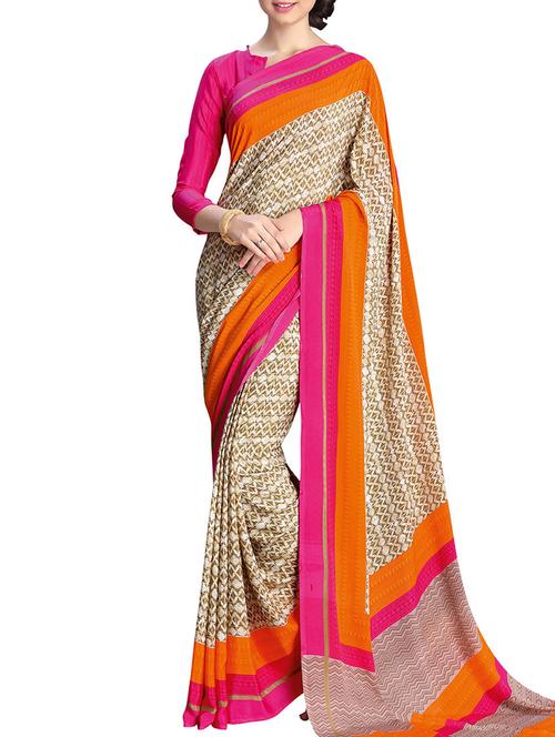 orange and cream georgette saree - 10387144 - Very Small Image - 1