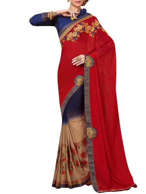 Red georgette embroidered saree - 10401970 - Very Small Image - 1