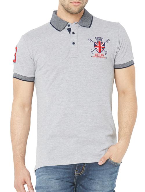 grey colored, cotton polo tee- shirt - 10405911 - Very Small Image - 1