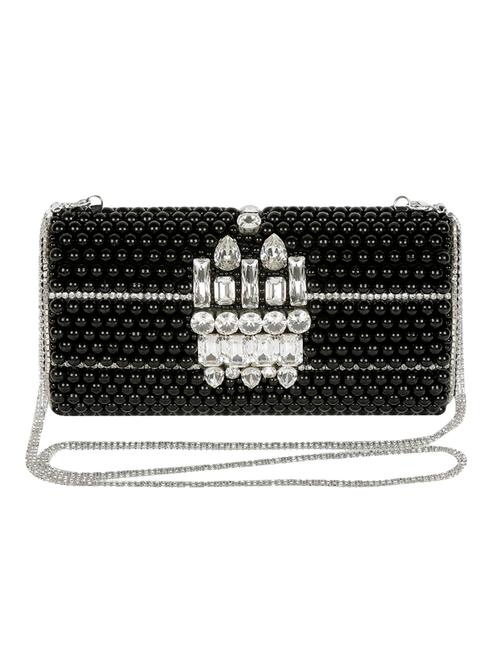 black , silver satin clutch - 10413036 - Very Small Image - 1
