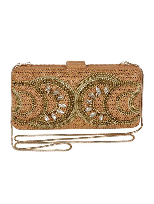 tan , gold jute clutch - 10413043 - Very Small Image - 1