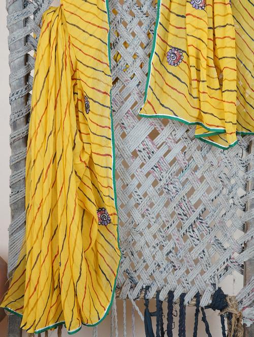 yellow embroidered gota border saree - 1041379 - Very Small Image - 1