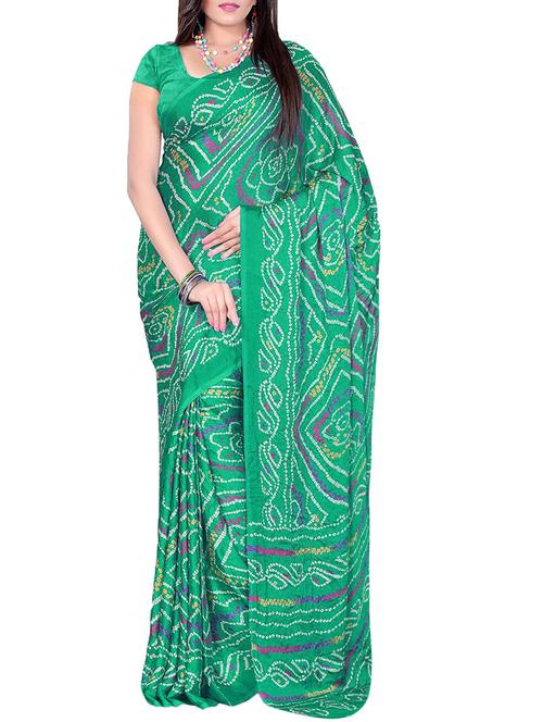 light green crepe bandhani saree with blouse - 10416889 - Very Small Image - 1