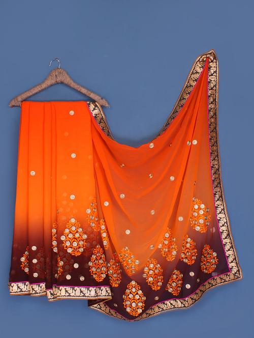 orange and brown shaded chiffon saree - 1041891 - Very Small Image - 1