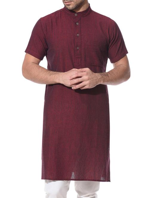 maroon cotton long kurta - 10427474 - Very Small Image - 1