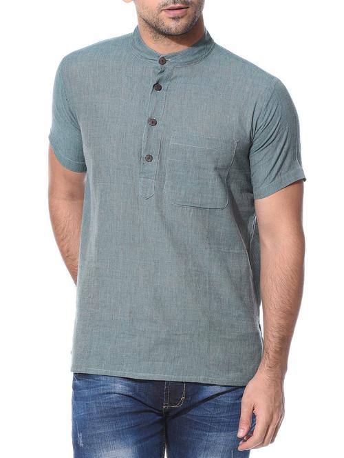 grey cotton short kurta - 10427497 - Very Small Image - 1