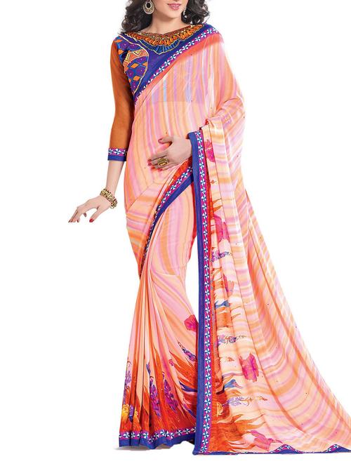 multi colored georgette printed saree with blouse - 10428622 - Very Small Image - 1