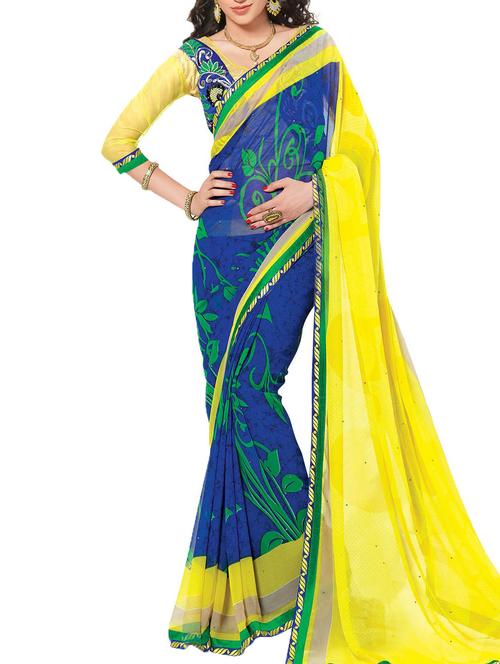 multi colored georgette printed saree with blouse - 10428629 - Very Small Image - 1