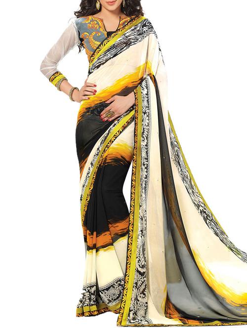 multi colored georgette printed saree with blouse - 10428632 - Very Small Image - 1