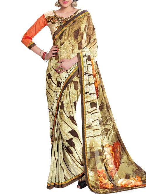 multi colored georgette printed saree with blouse - 10428635 - Very Small Image - 1