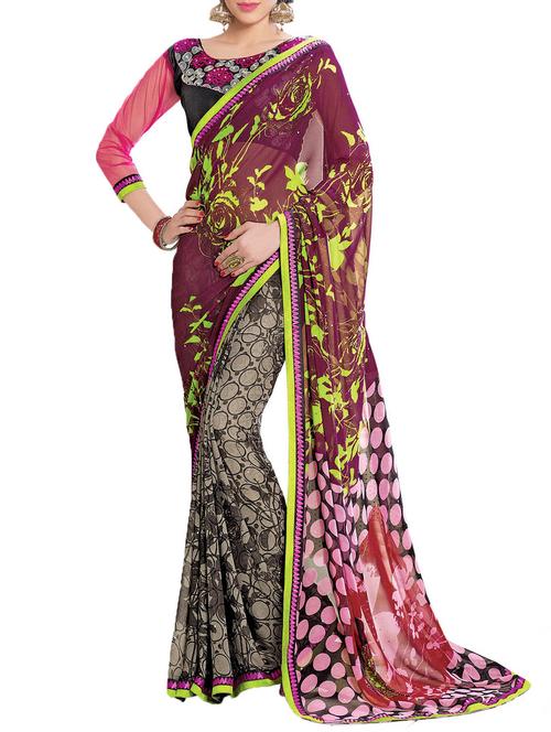multi colored georgette printed saree with blouse - 10428638 - Very Small Image - 1