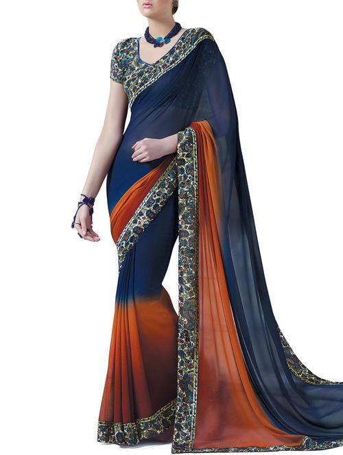 multi colored georgette saree with blouse - 10428662 - Very Small Image - 1