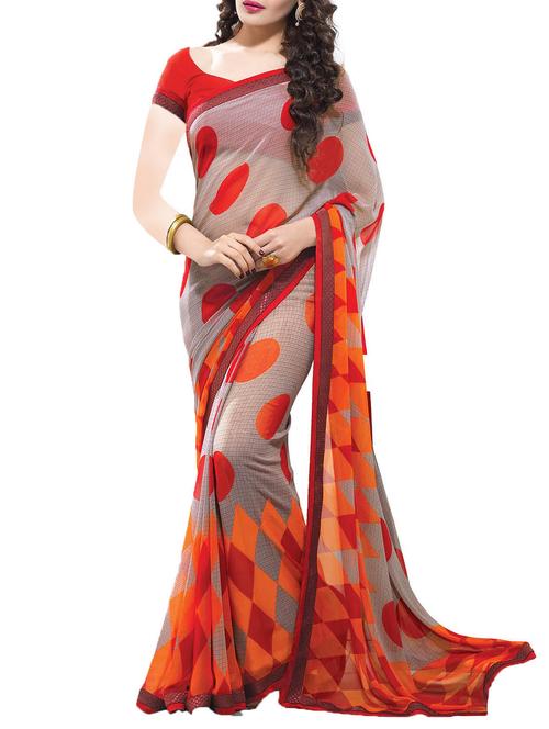 multi colored georgette printed saree with blouse - 10428680 - Very Small Image - 1