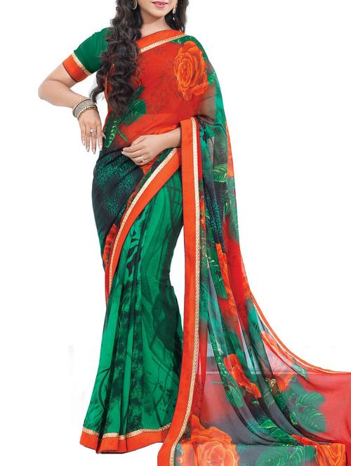 multi colored georgette printed saree with blouse - 10428696 - Very Small Image - 1