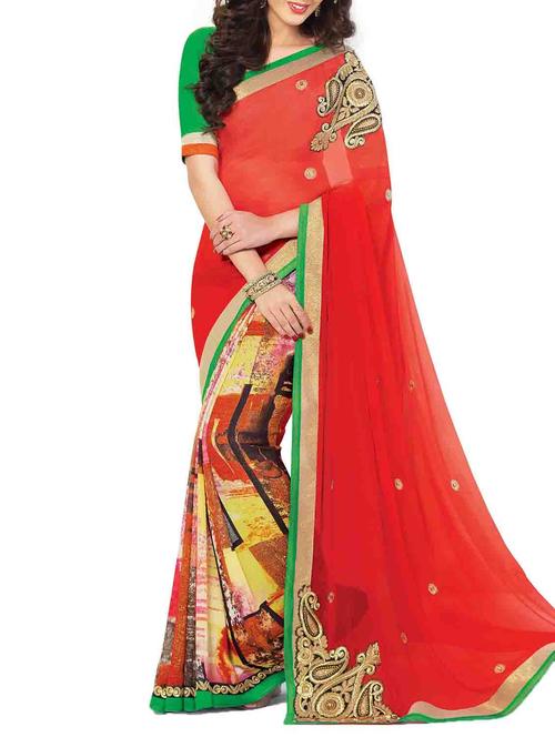 multi colored georgette printed saree with blouse - 10428712 - Very Small Image - 1