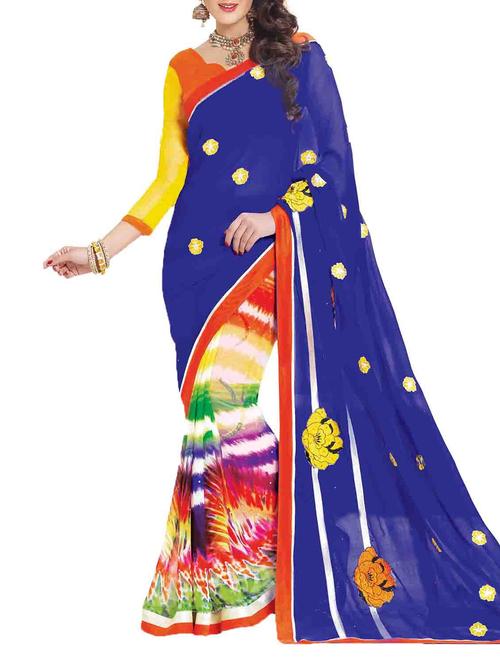 multi colored georgette printed saree with blouse - 10428714 - Very Small Image - 1