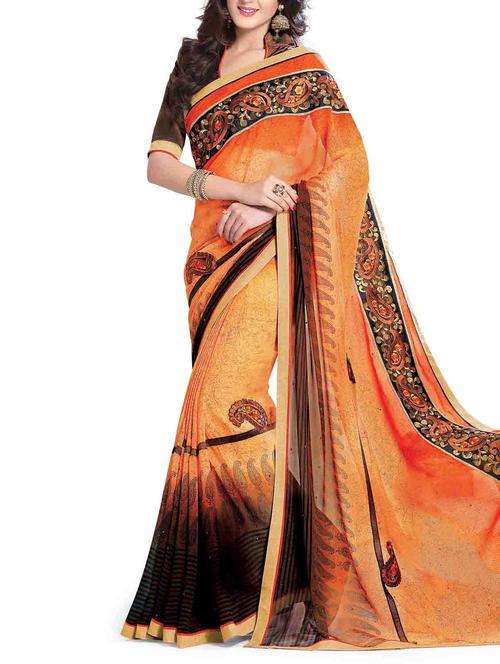 multi colored georgette printed saree with blouse - 10428718 - Very Small Image - 1