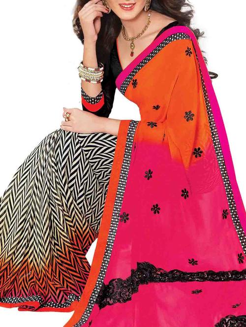 multi colored georgette printed saree with blouse - 10428723 - Very Small Image - 1