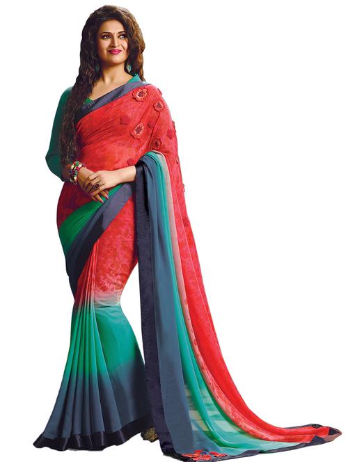 multi colored georgette saree with blouse - 10428732 - Very Small Image - 1