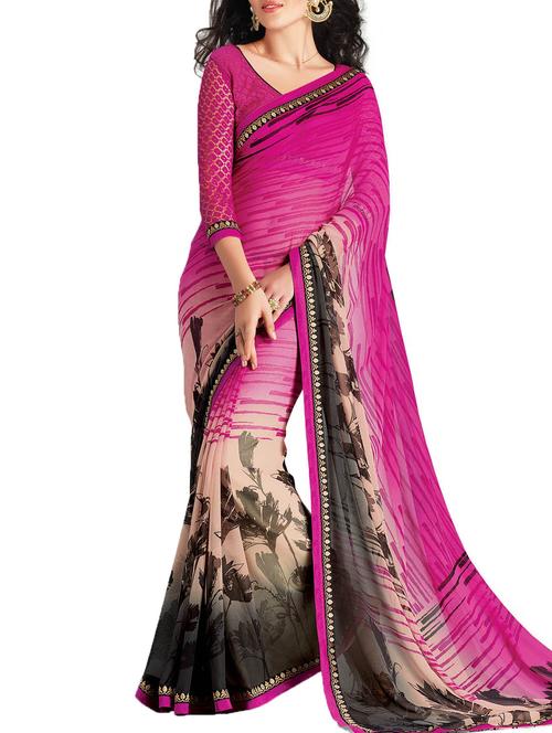 multi colored georgette printed saree with blouse - 10428748 - Very Small Image - 1