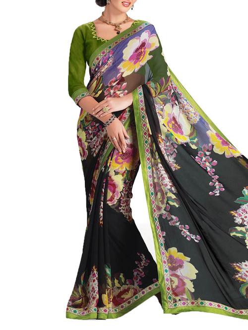 multi colored georgette printed saree with blouse - 10428751 - Very Small Image - 1