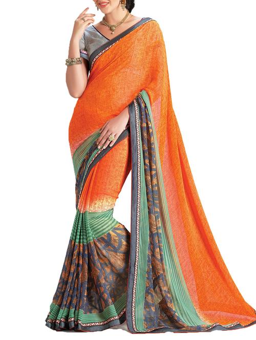 multi colored georgette printed saree with blouse - 10428761 - Very Small Image - 1