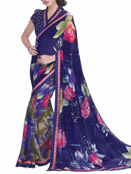 multi colored georgette printed saree with blouse - 10428771 - Very Small Image - 1