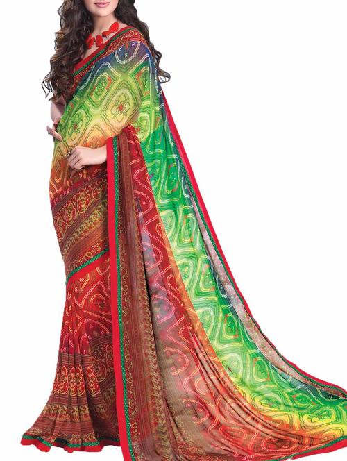 multicoloured georgette printed saree with blouse - 10428780 - Very Small Image - 1