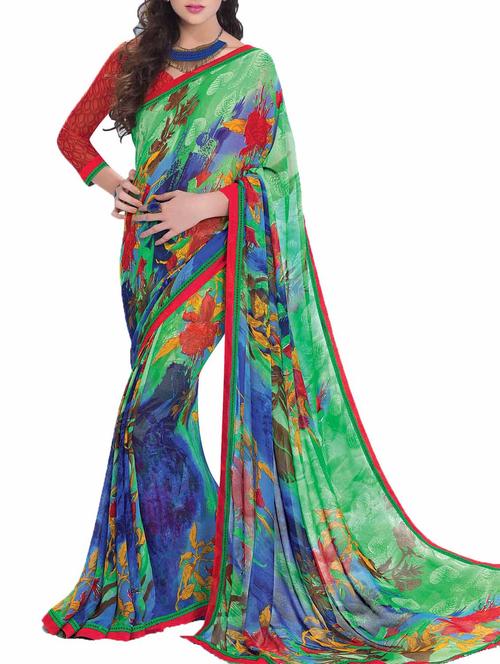 multi colored georgette printed saree with blouse - 10428781 - Very Small Image - 1