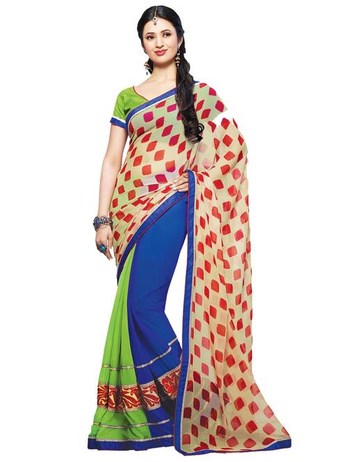 multi colored georgette saree with blouse - 10428829 - Very Small Image - 1