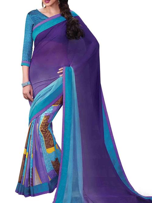 multi colored georgette printed saree with blouse - 10428902 - Very Small Image - 1