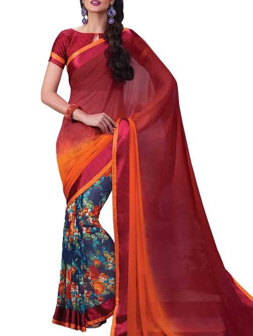 multi colored georgette printed saree with blouse - 10428904 - Very Small Image - 1