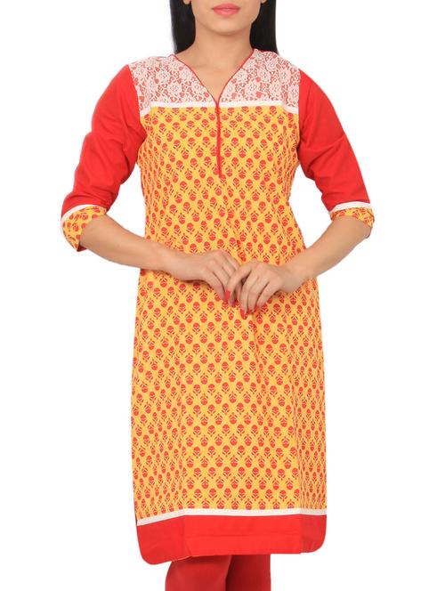 orange cotton straight kurta - 10429359 - Very Small Image - 1