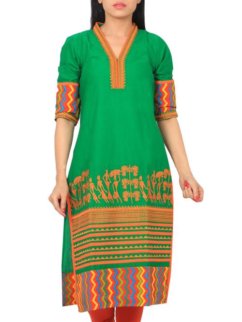 green cotton straight kurta - 10429364 - Very Small Image - 1