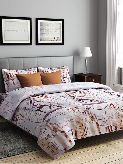 rago relish abstract roman print brown and beige double bedsheet set - 10436687 - Very Small Image - 1