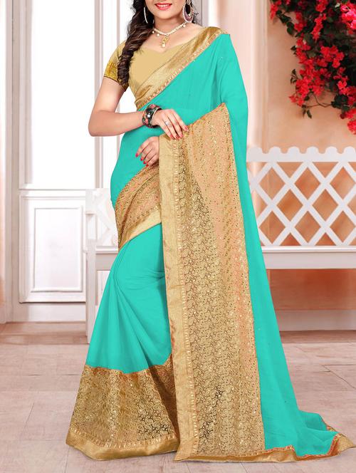 turquoise brasso saree - 10437917 - Very Small Image - 1