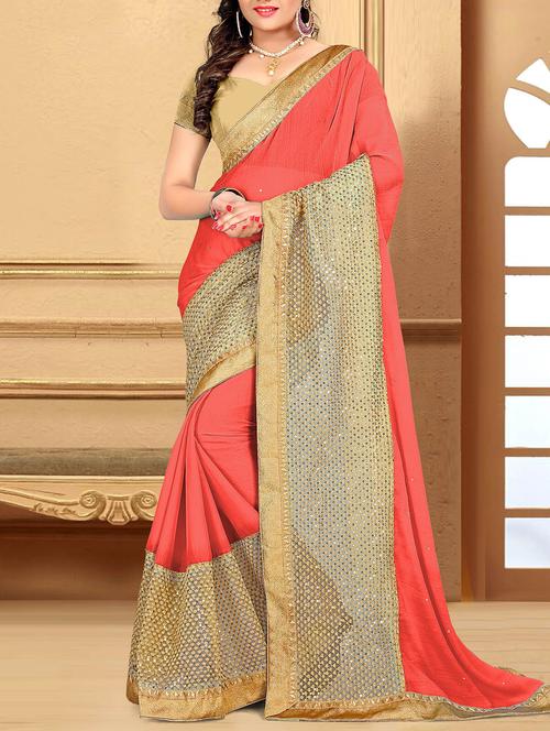 peach brasso saree - 10437922 - Very Small Image - 1
