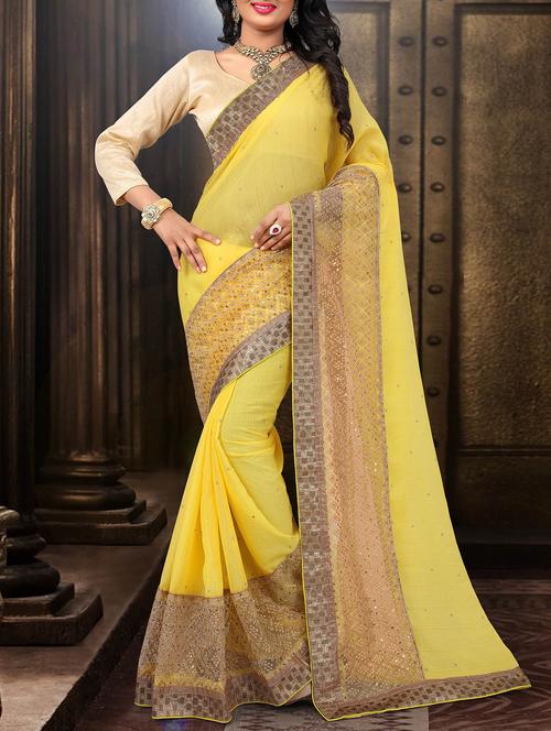yellow chiffon saree - 10437925 - Very Small Image - 1